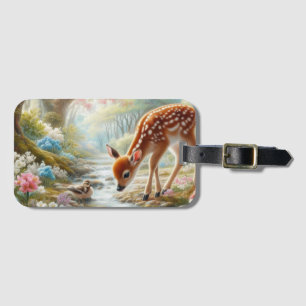 Spring woods with duck and fawn/deer luggage tag