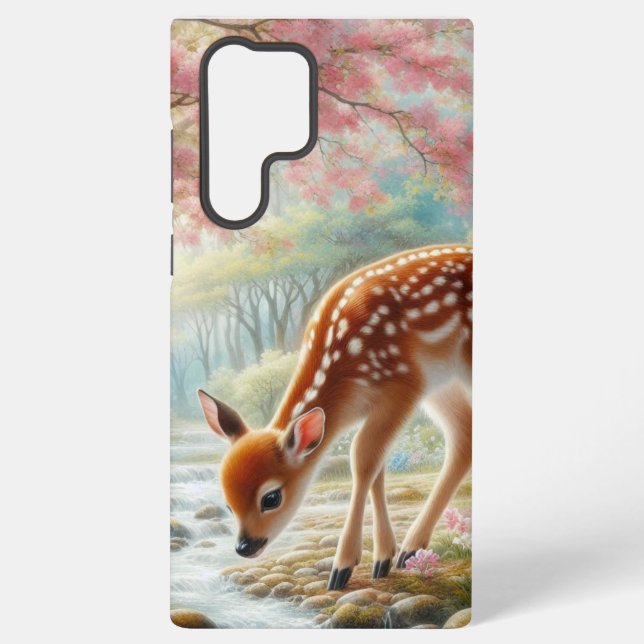 Spring woods with duck and fawn/deer  samsung galaxy s22 ultra case (Back)