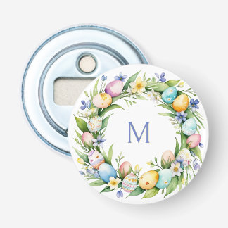 Spring Wreath Pastel Whimsical Eggs Easter Bottle Opener