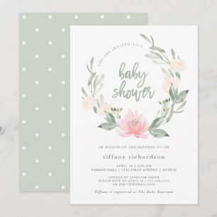 Spring Wreath   Watercolor Floral Baby Shower Invitation