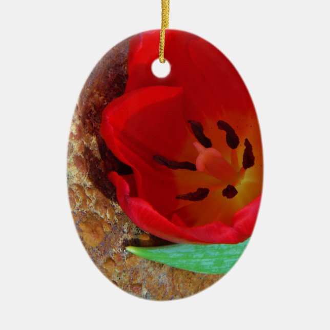 Spring yellow and Red Tulip Ceramic Tree Decoration (Front)