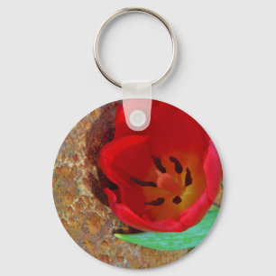 Spring yellow and Red Tulip Key Ring