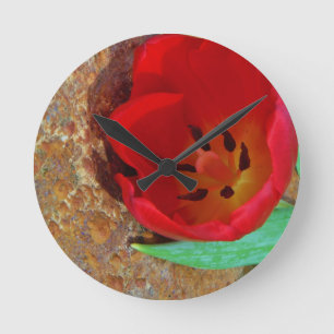 Spring yellow and Red Tulip Round Clock