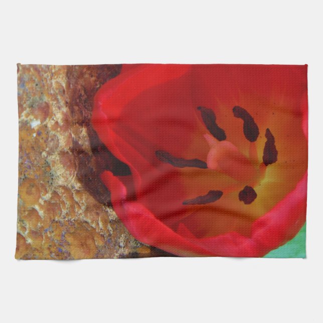 Spring yellow and Red Tulip Tea Towel (Horizontal)