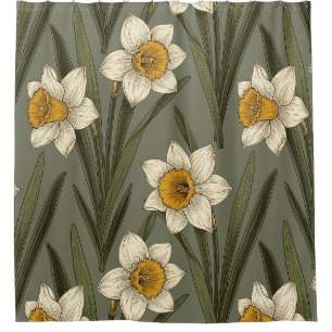 Spring Yellow Daffodil Floral Botanical Pattern Shower Curtain
