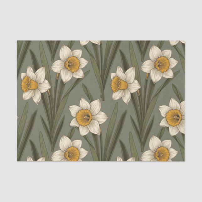 Spring Yellow Daffodil Floral Botanical Pattern Tissue Paper (Front)