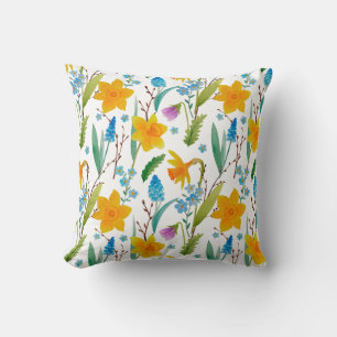 Spring Yellow Daffodil flower blue Decorative Cushion