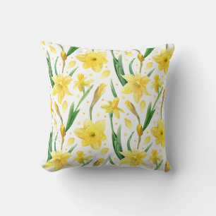 Spring Yellow Daffodil flowers Pattern Cushion