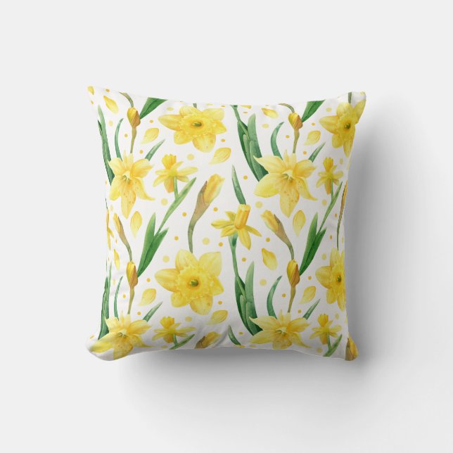 Spring Yellow Daffodil flowers Pattern Cushion (Front)
