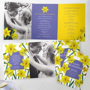 Spring yellow daffodils white wedding Tri-Fold programme