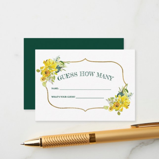 Spring Yellow Floral Bridal Shower Guess How Many Enclosure Card (Front/Back In Situ)