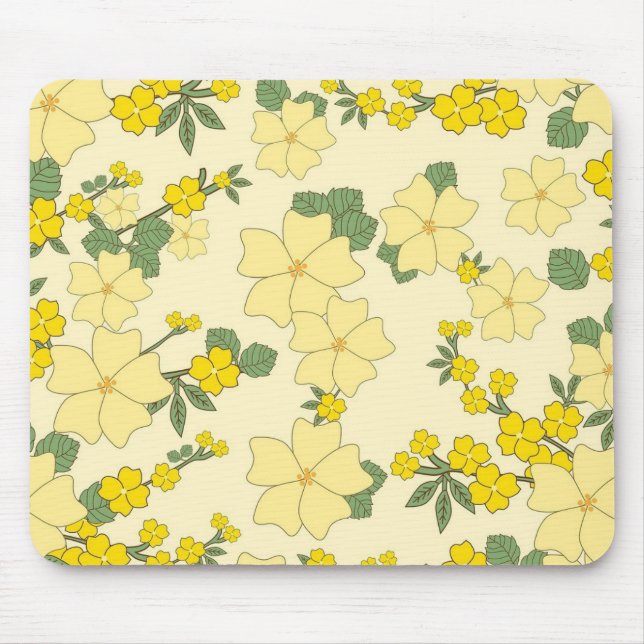 Spring Yellow Floral Pattern Mouse Mat (Front)