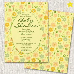 Spring Yellow Flower Doodle Drawings Baby Shower Invitation