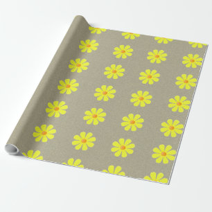 Spring yellow flowers on abstract grey background wrapping paper