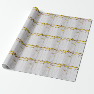 Spring yellow flowers, white plank decor. wrapping paper