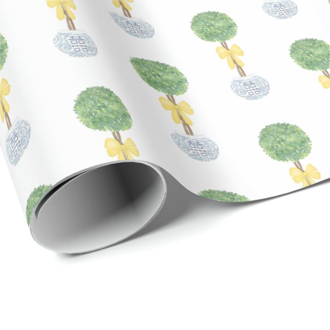 Spring Yellow Gender Neutral Baby Boxwood Topiary Wrapping Paper (Roll Corner)