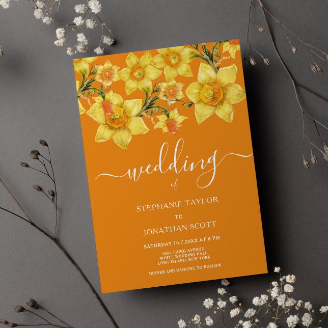 Spring yellow orange daffodils floral wedding invitation (Spring yellow orange daffodils floral wedding)