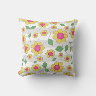 Spring yellow pink daisy flowers cushion