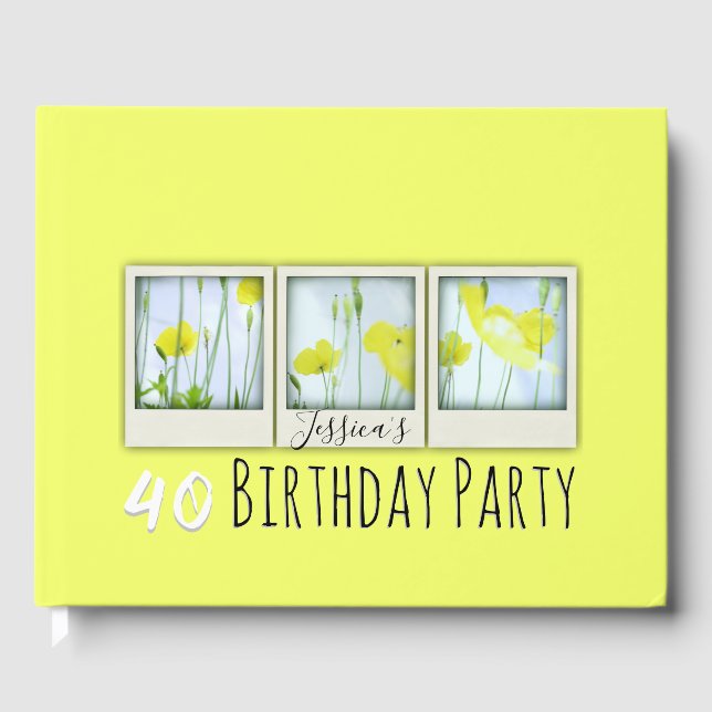 Spring Yellow Poppies 40th Birthday Guest Book (Front)