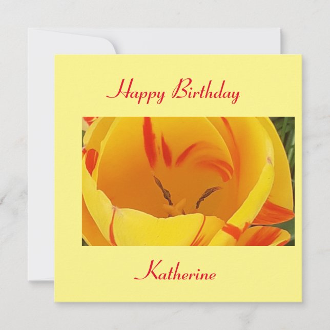 Spring Yellow Tulip Flat Birthday Card (Front)