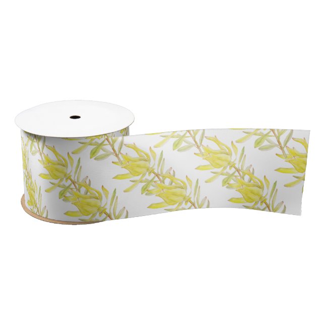 Spring yellow tulip leucadendron watercolor ribbon satin ribbon (Spool)