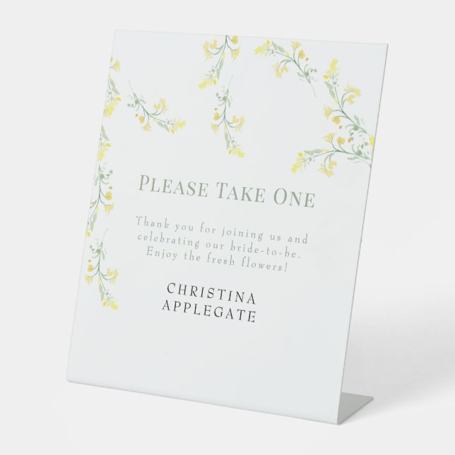  Spring Yellow Wildflower Bridal Shower Favour Pedestal Sign (Front)