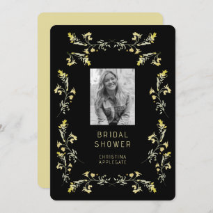 Spring Yellow Wildflowers B/W Photo Bridal Shower Invitation
