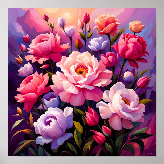 Spring Zen Sunrise Pink Blossom Garden  Poster (Front)