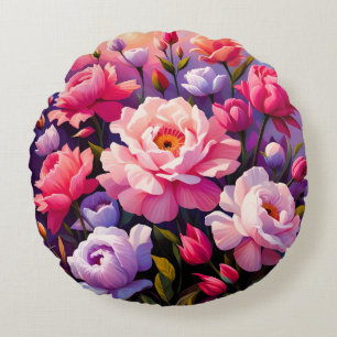 Spring Zen Sunrise Pink Blossom Garden  Round Cushion