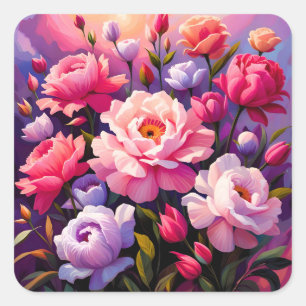 Spring Zen Sunrise Pink Blossom Garden Square Sticker