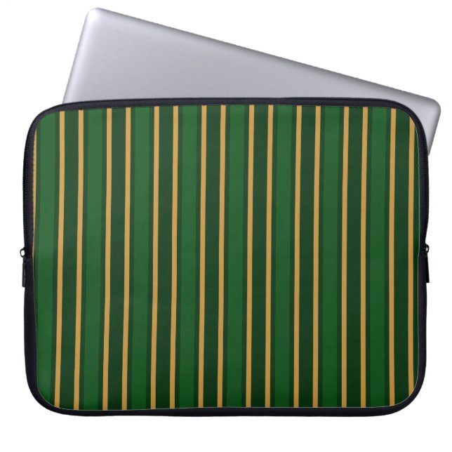 Springbok green and gold candy stripes laptop sleeve (Front)