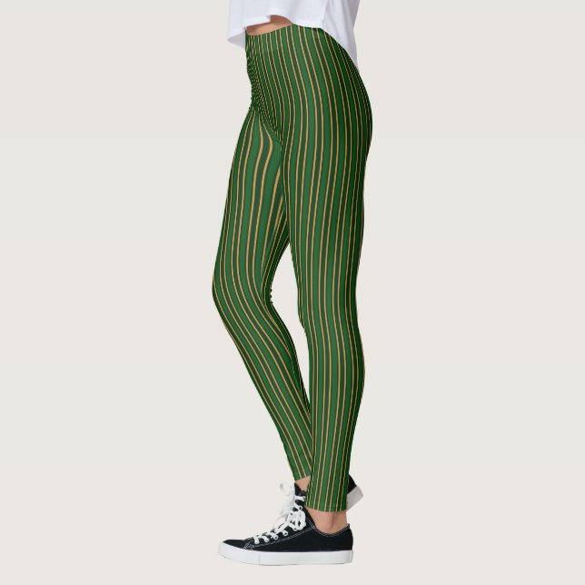 Springbok green and gold candy stripes leggings (Left)
