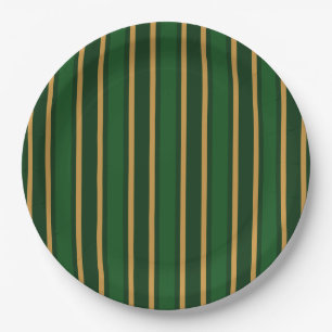 Springbok green and gold candy stripes paper plate