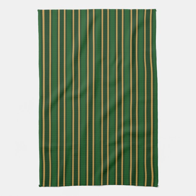 Springbok green and gold candy stripes tea towel (Vertical)