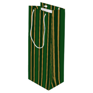 Springbok green and gold candy stripes wine gift bag