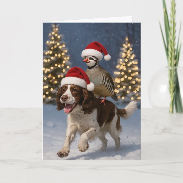 Springer Spaniel and Partridge Christmas card (Front)