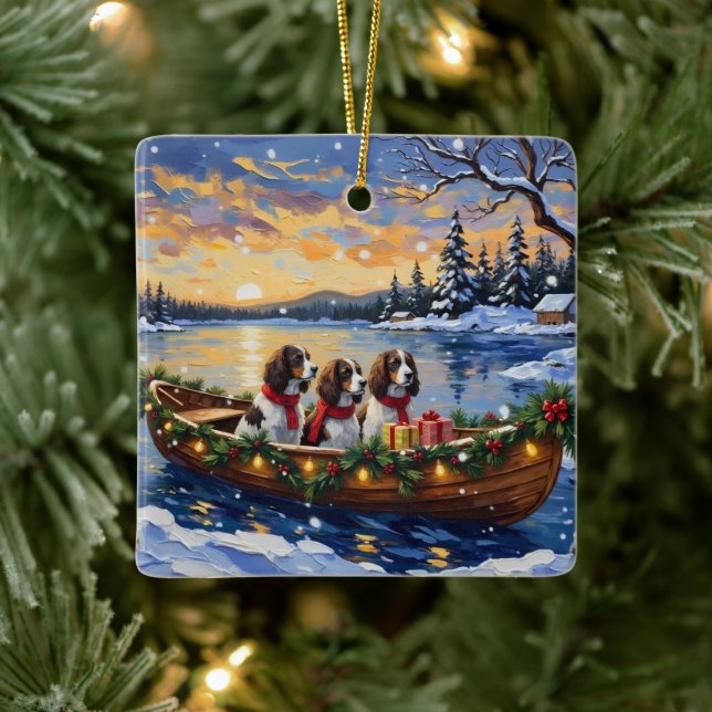 Springer Spaniel Christmas Boat Holiday Ceramic Ornament (Tree)