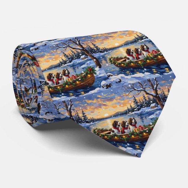 Springer Spaniel Christmas Boat Holiday Tie (Rolled)