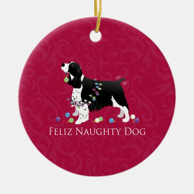 Springer Spaniel Christmas Design Ceramic Tree Decoration (Front)