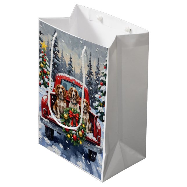 Springer Spaniel Christmas Red Truck Holiday Medium Gift Bag (Front Angled)
