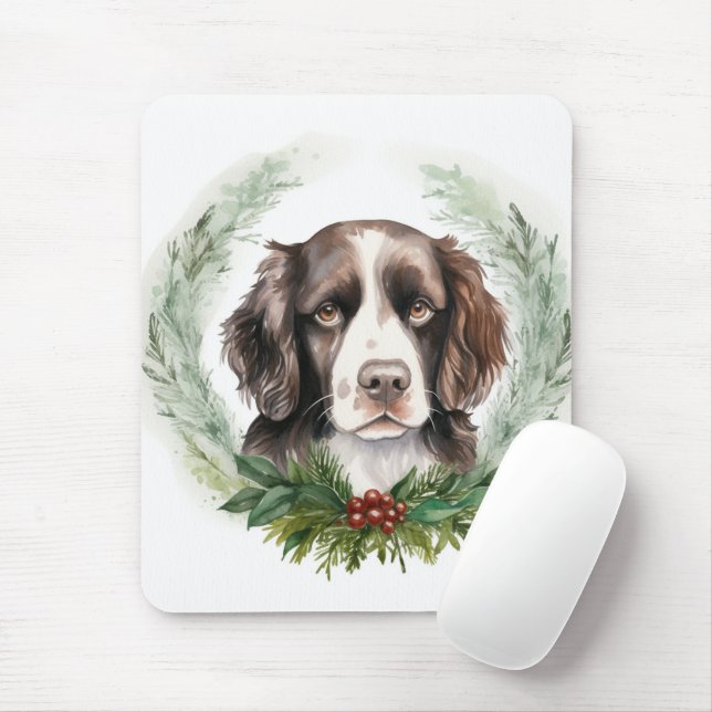 Springer spaniel Christmas Wreath Festive Pup Mouse Mat (With Mouse)