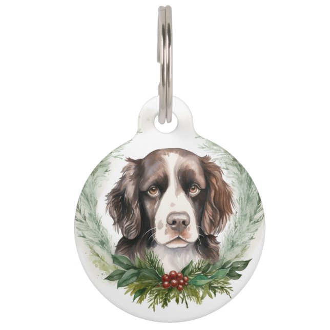 Springer spaniel Christmas Wreath Festive Pup Pet Tag (Front)