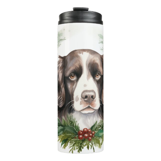 Springer spaniel Christmas Wreath Festive Pup Thermal Tumbler (Front)