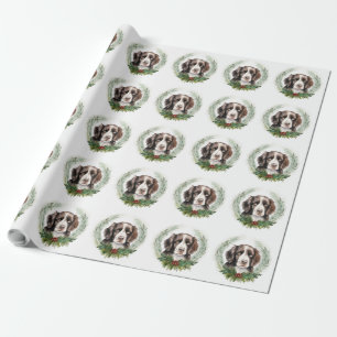 Springer spaniel Christmas Wreath Festive Pup Wrapping Paper