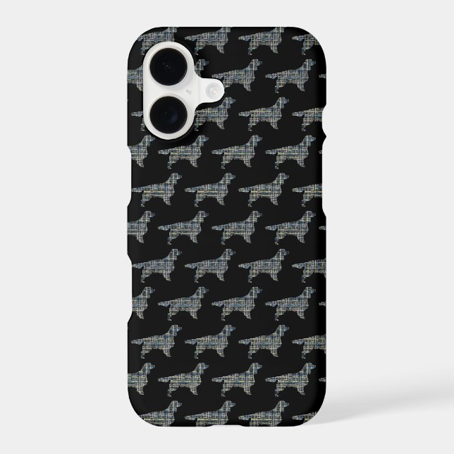 Springer Spaniel Cute Dog Silhouette Grid Black iPhone Case (Back)