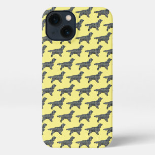 Springer Spaniel Cute Dog Silhouette Grid Yellow iPhone 13 Case