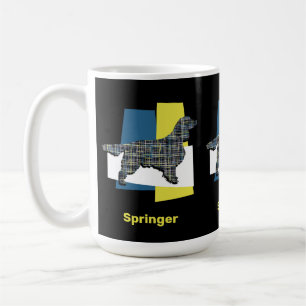Springer Spaniel Cute Pet Dog Silhouette Y&B Grid Coffee Mug