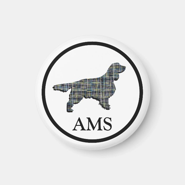 Springer Spaniel Cute Pet Dog Silhouette Y&B Grid Magnet (Front)