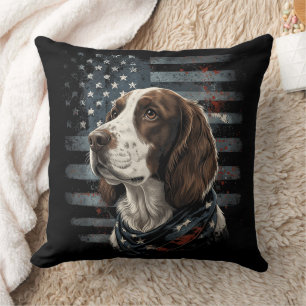 Springer Spaniel Dog American Flag Cushion