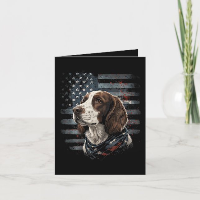 Springer Spaniel Dog American Flag Holiday Card (Front)
